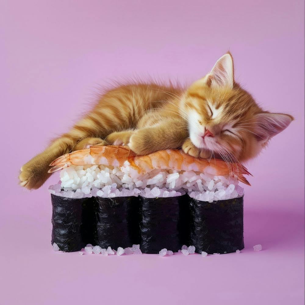 Cat Sleeping On Sushi 4