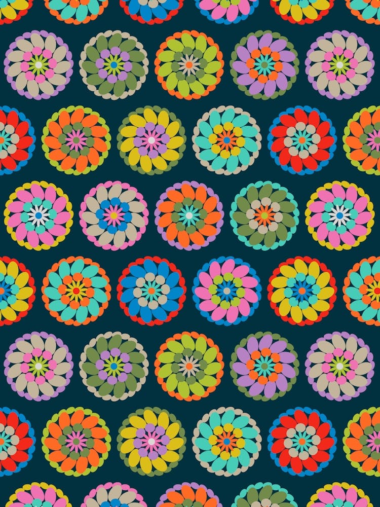 CROCHET GRANNY SQUARE Colourful Abstract Geometric on Dark Teal