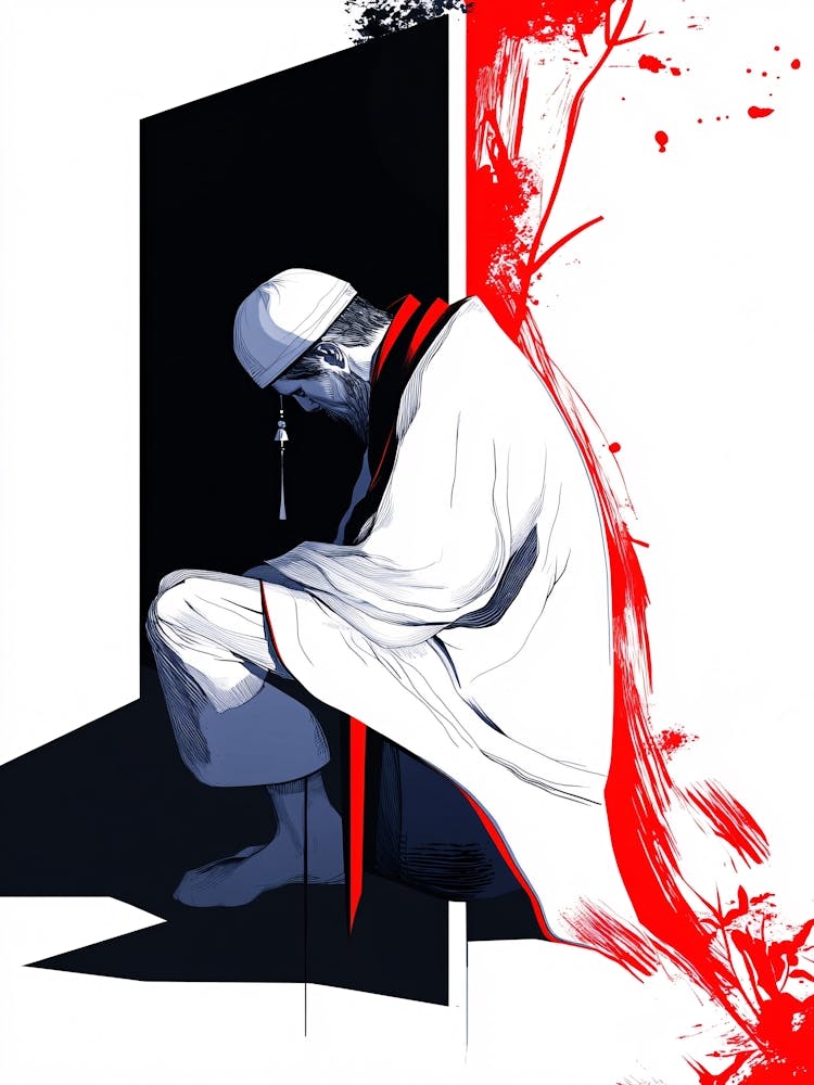 Man Kneeling In Front Of A Door