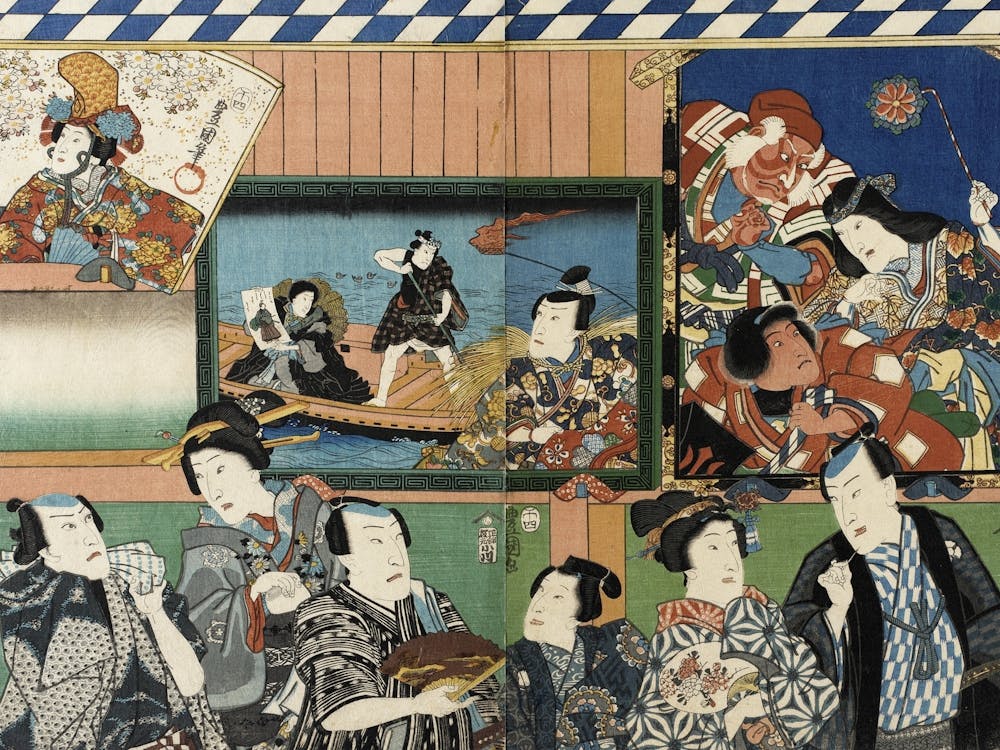 Actors Viewing Votive Pictures Of Themselves By Utagawa Kunisada