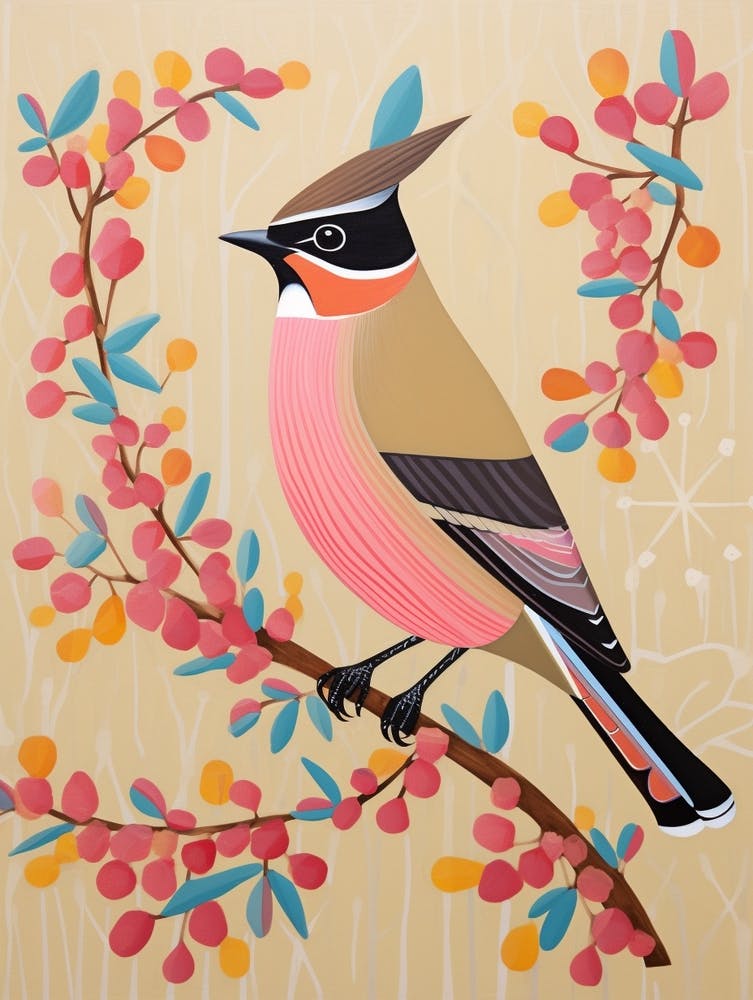 Pink Scandi Cedar Waxwing 2