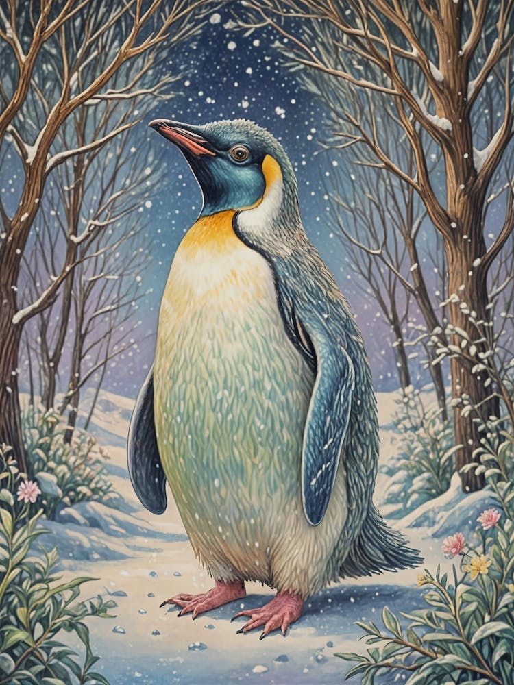 Pinguin Im Verschneiten Wald