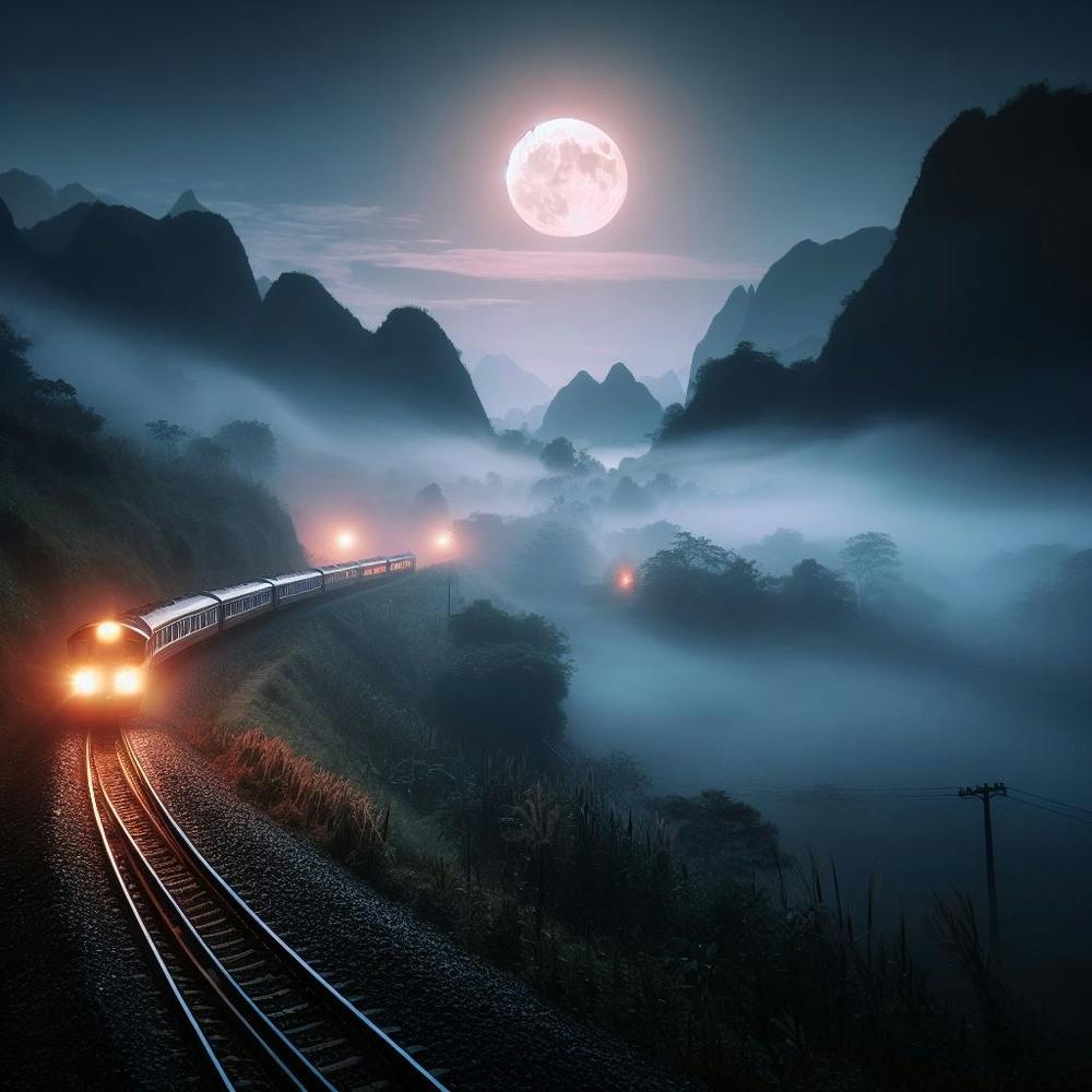 Train In The Mountains At Night