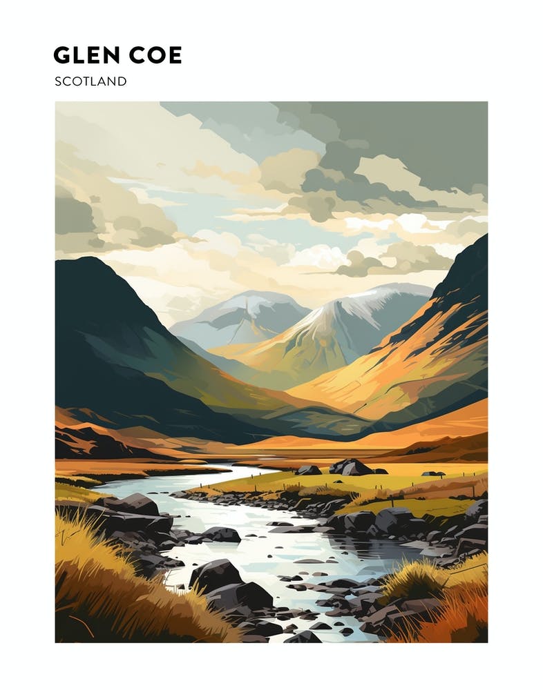 Glen Coe Scotland 2 Hiking Trail Landscape Poster