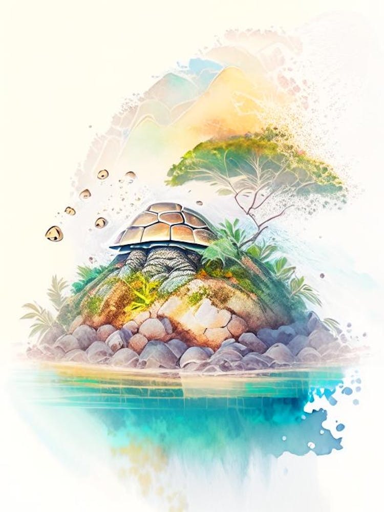 Turtle Island Fiji Watercolour Pastel Tropical Destination