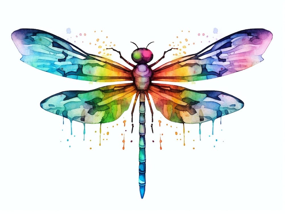 Dragonfly Watercolour Minimal Bright Colours 