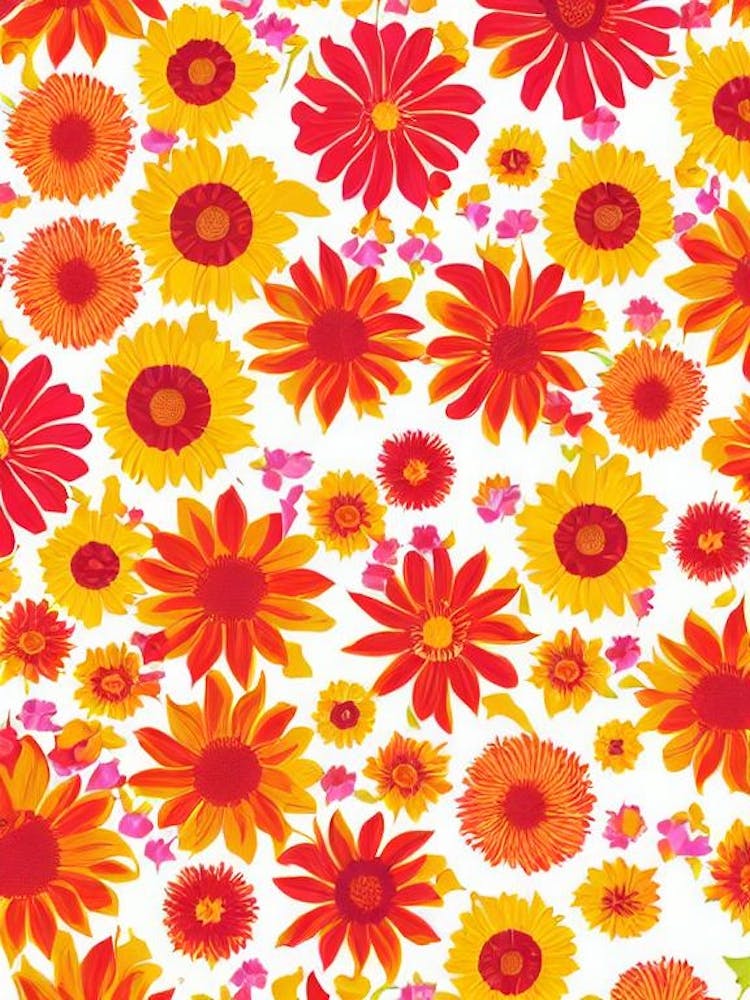 Sunflower Floral Print Warm Tones 1 Flower