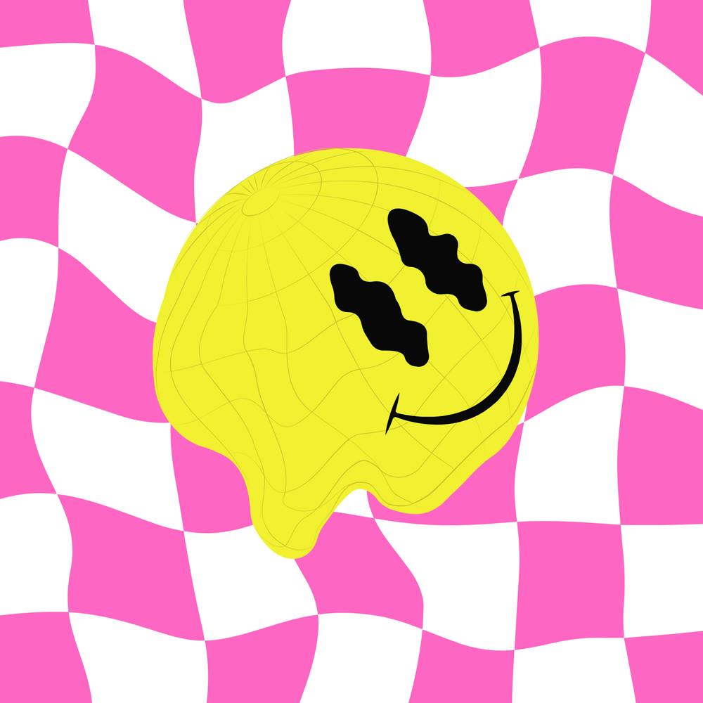 Checkerboard Acid House Melting Smiley, 90's Rave