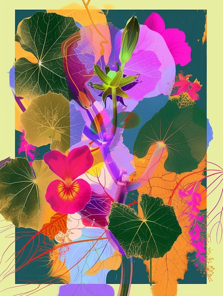 Nasturtium 4 Neon Flower Collage