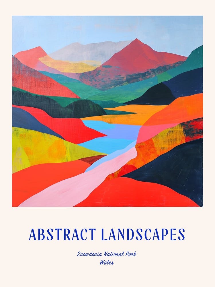 Colourful Abstract Snowdonia National Park Wales 7 Poster Blue