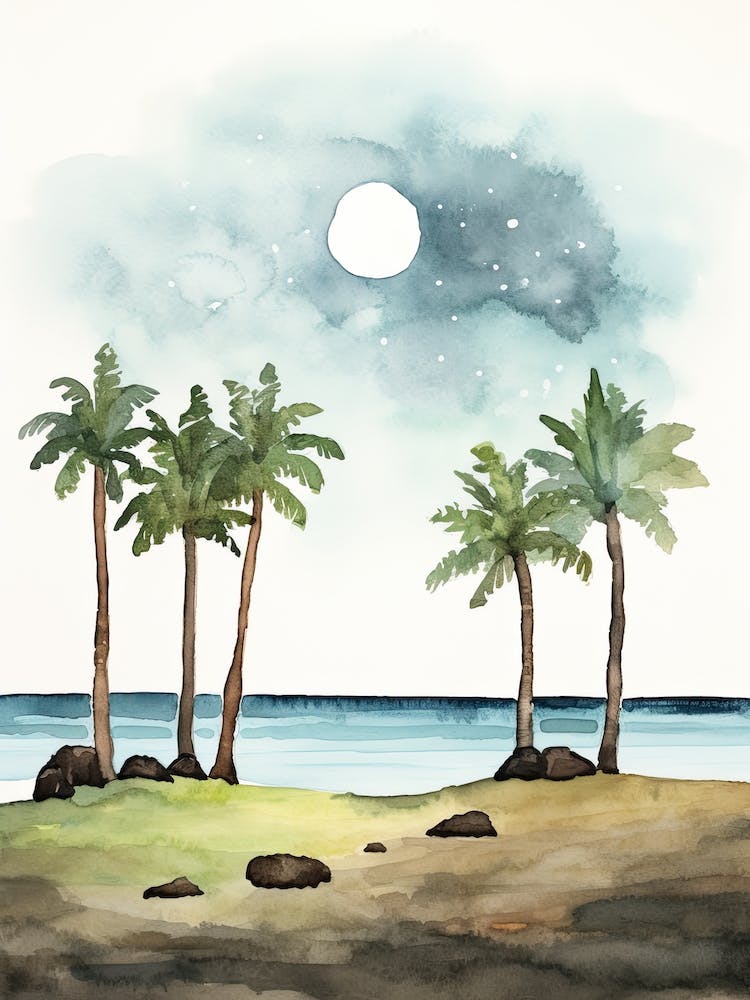 Aquarell von Anakena Beach Osterinsel Chile 2