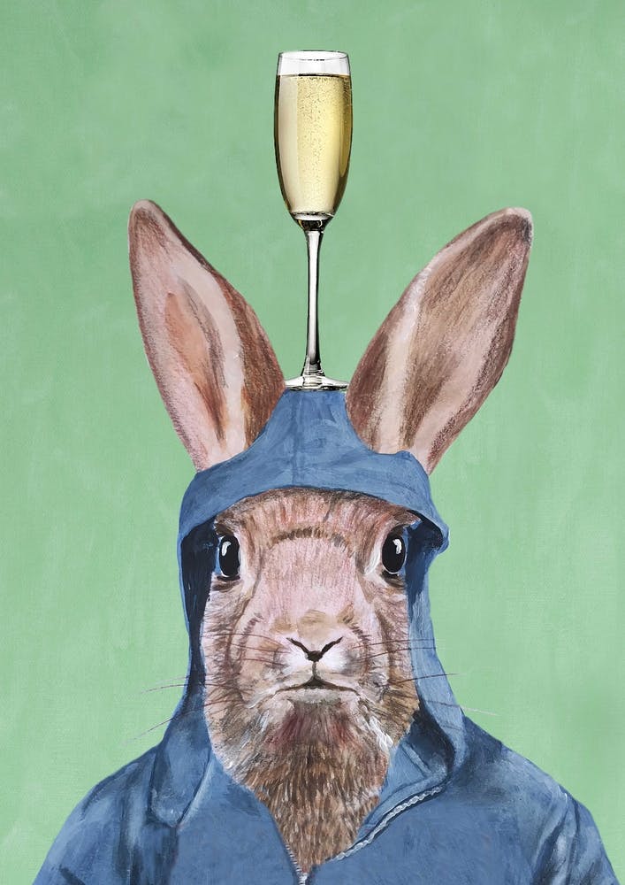 Rabbit With Champagne Glass Green & Brown