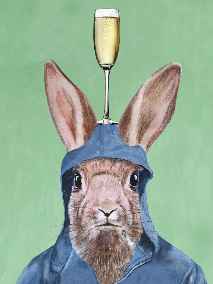Rabbit With Champagne Glass Green & Brown