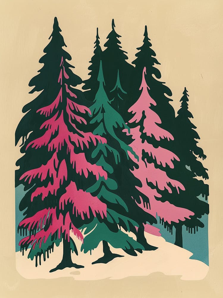 Fir Tree Colourful Illustration 1