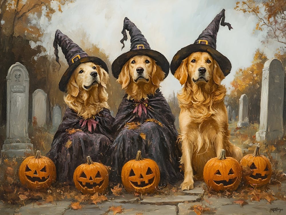 Halloween Golden Retrievers In Oil 1
