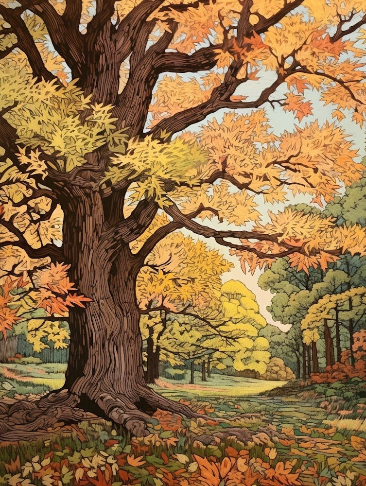 Pecan Vintage Autumn Tree Print