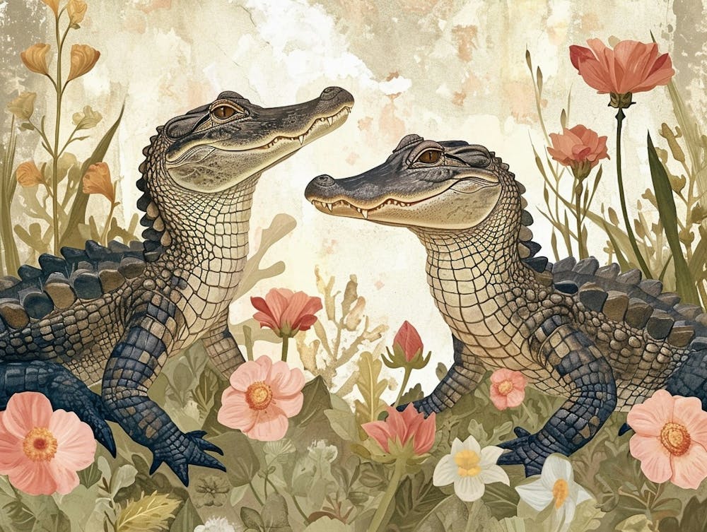 Illustration Animale Florale Alligator 2