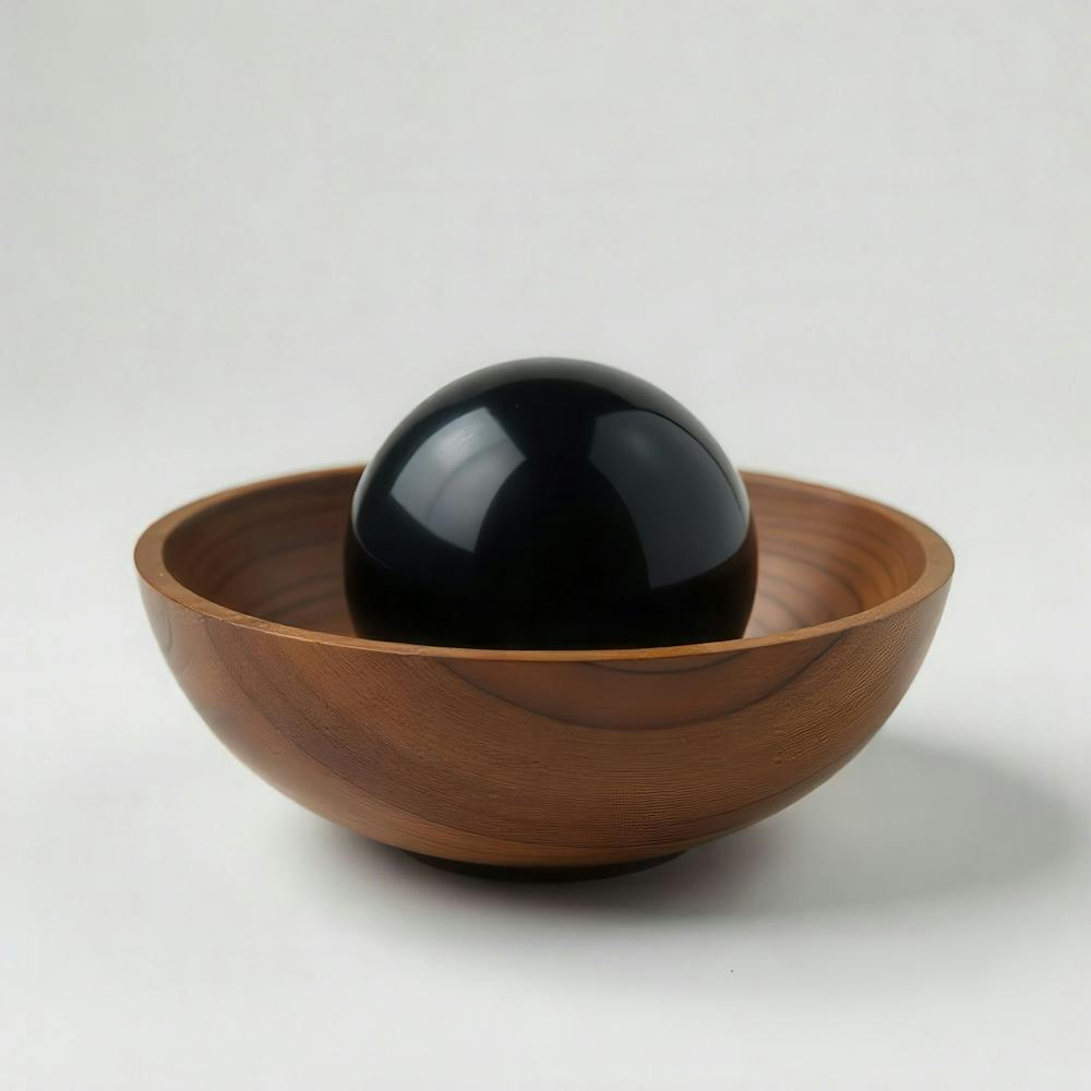 Black Ball In A Wooden Bowl