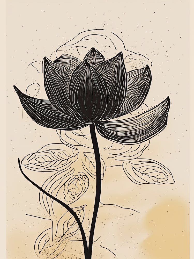 Line Art Lotus Flowers Illustration Neutral 1