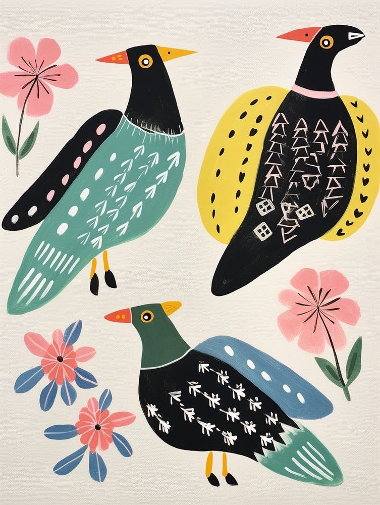 Folk Style Bird Painting Coot 2