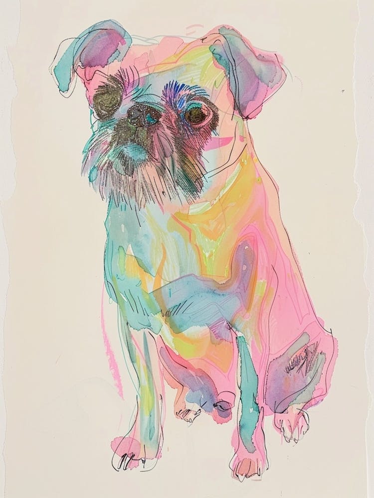 Neon Watercolour Affenpinscher Dog Line Illustration