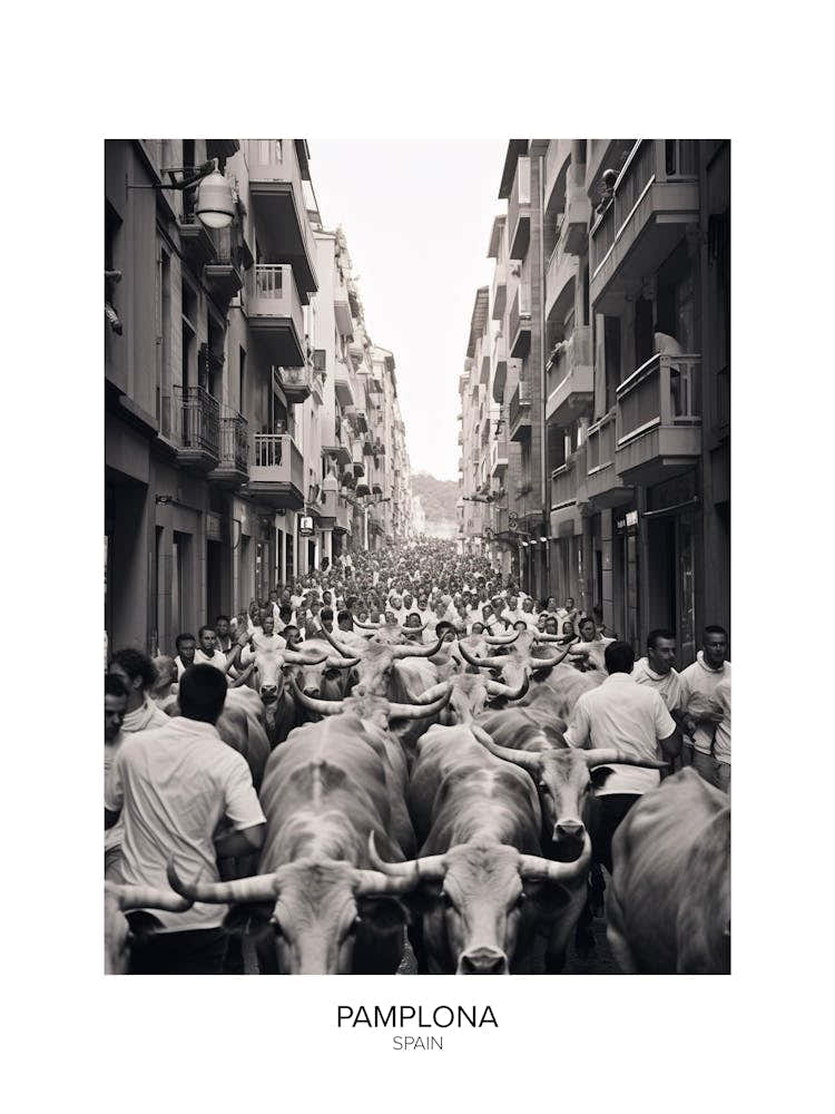 Poster Of Pamplona, Spain, Black And White Analogue Photography 4