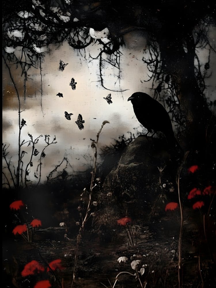 Dark Gothic Crow In The Forest