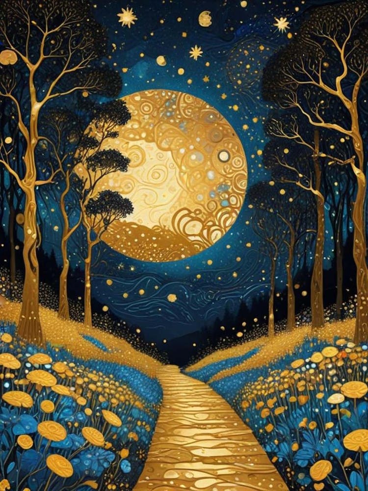 Starry Night Forest By Klimt Style (6)