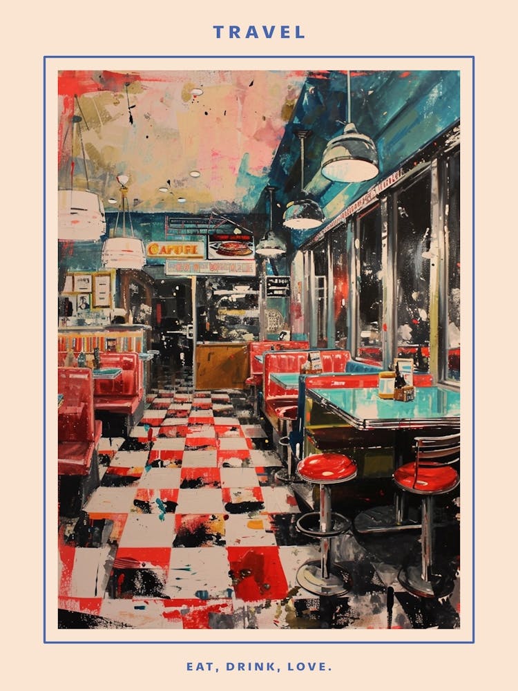 Kitsch Retro Diner Brushstrokes Poster