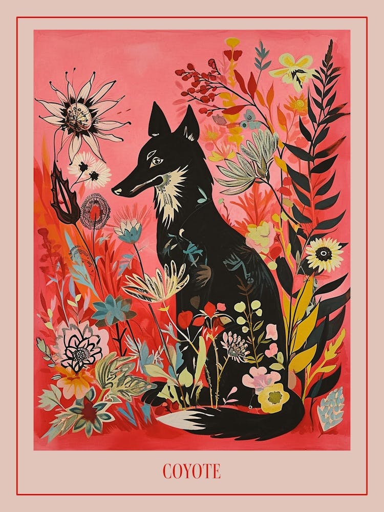 Floral Animal Painting Coyote 3 Poster