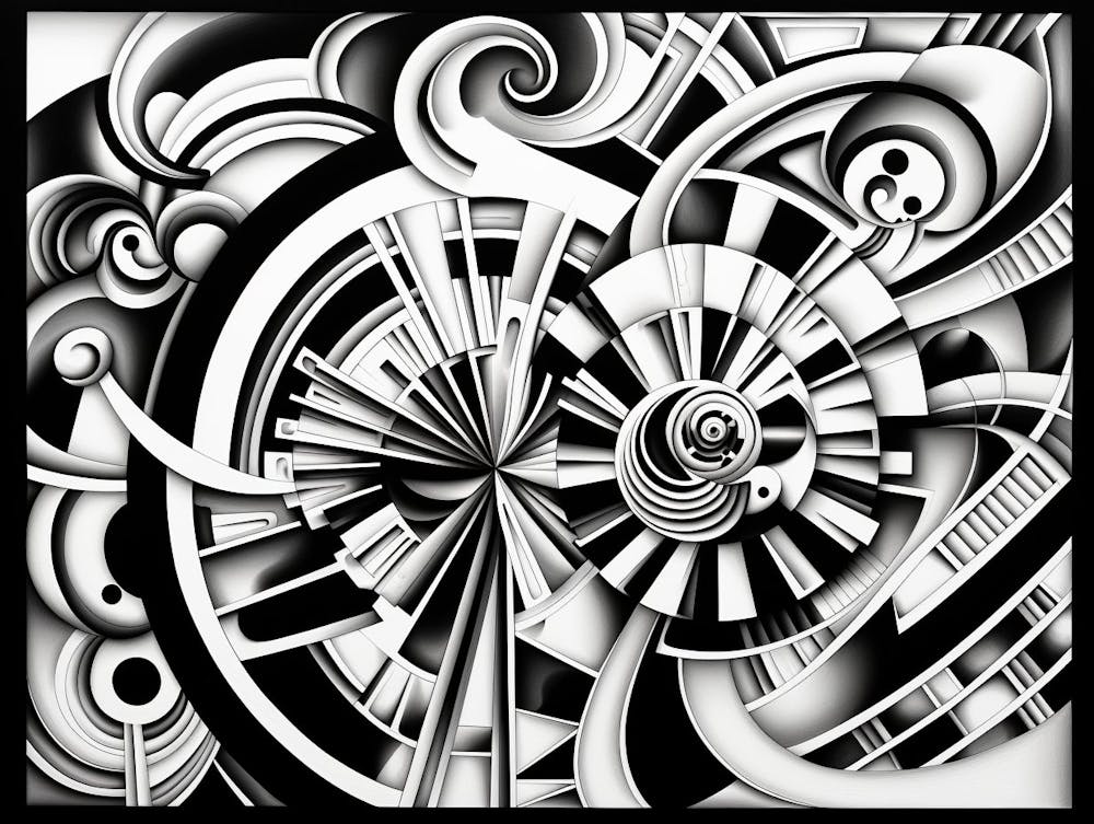 Chromatic Fusion Abstract Black And White 5
