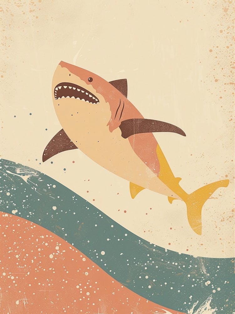 Shark & Muted Pastel Waves