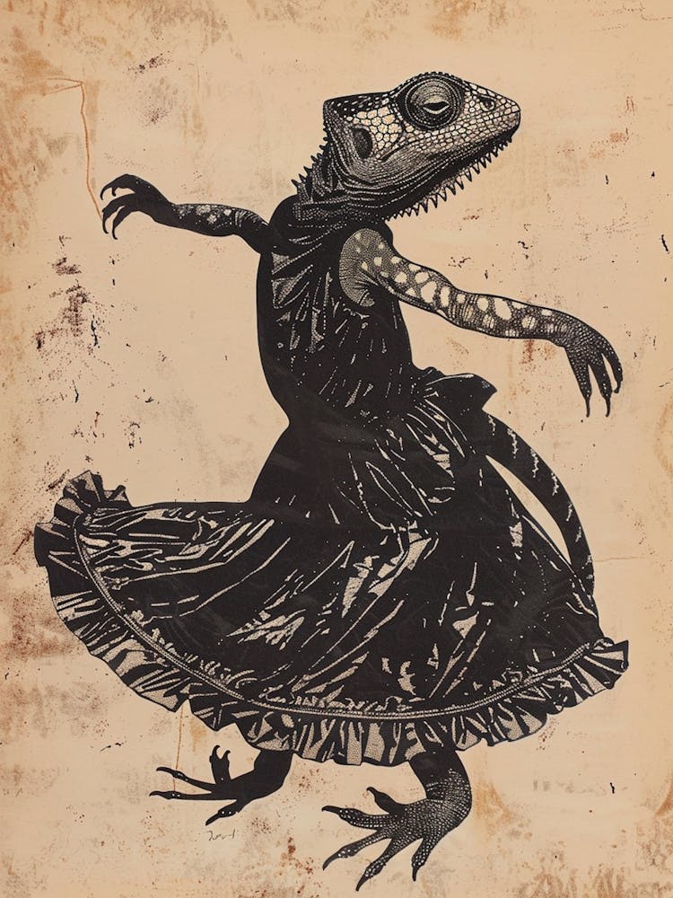 Chameleon Dancing In A Dress Block Print