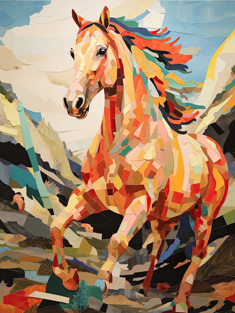A Horse Painting In The Style Of Collage 1
