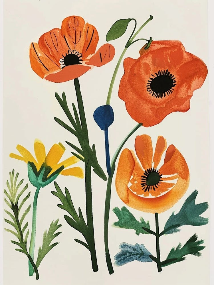 Painted Florals Poppy 2