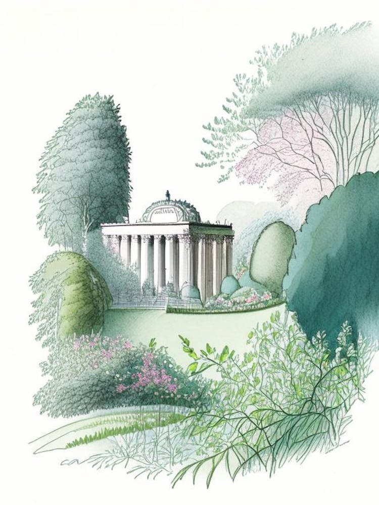 Stourhead Gardens, United Kingdom Vintage Pencil Drawing