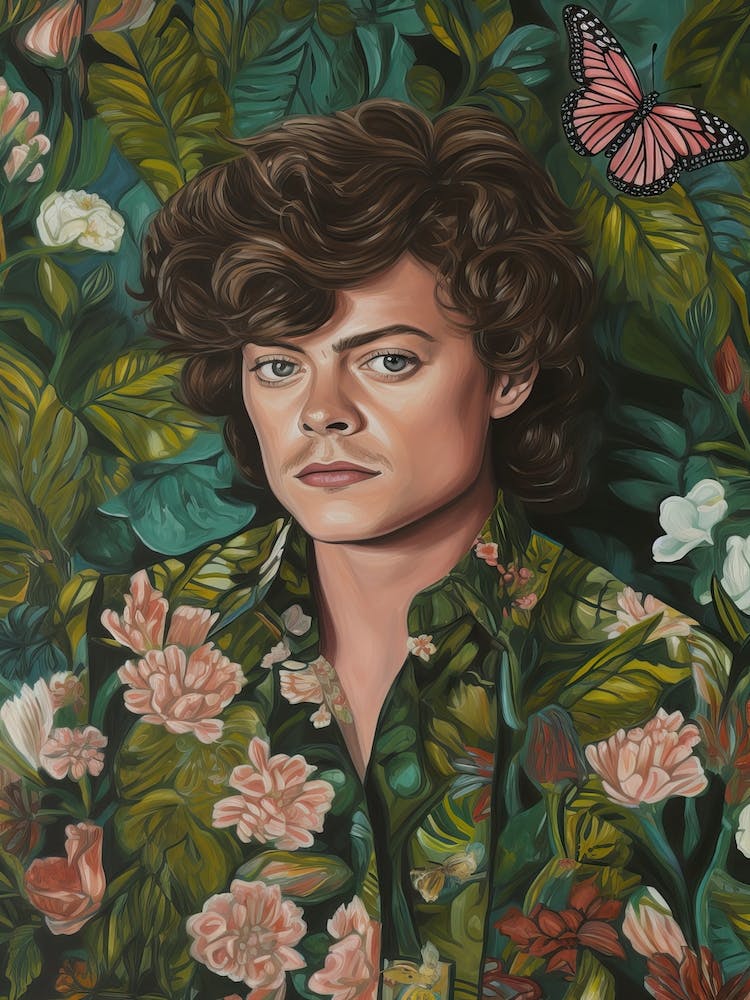 Floral Handpainted Portrait Of Harry Styles 1
