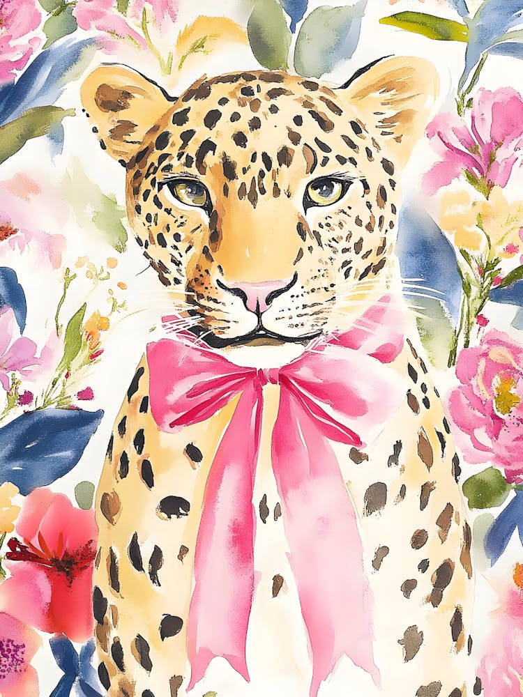 Leopard With Pink Bow