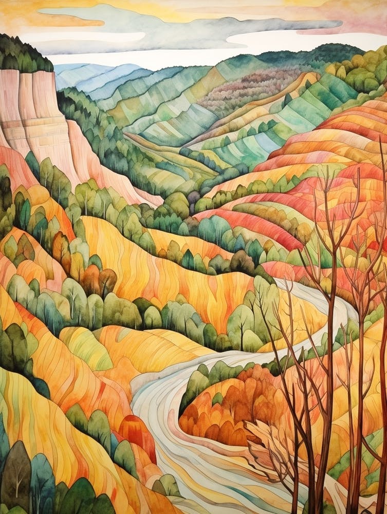 Autumn National Park Painting New River Gorge National Park West Virginia Usa 1