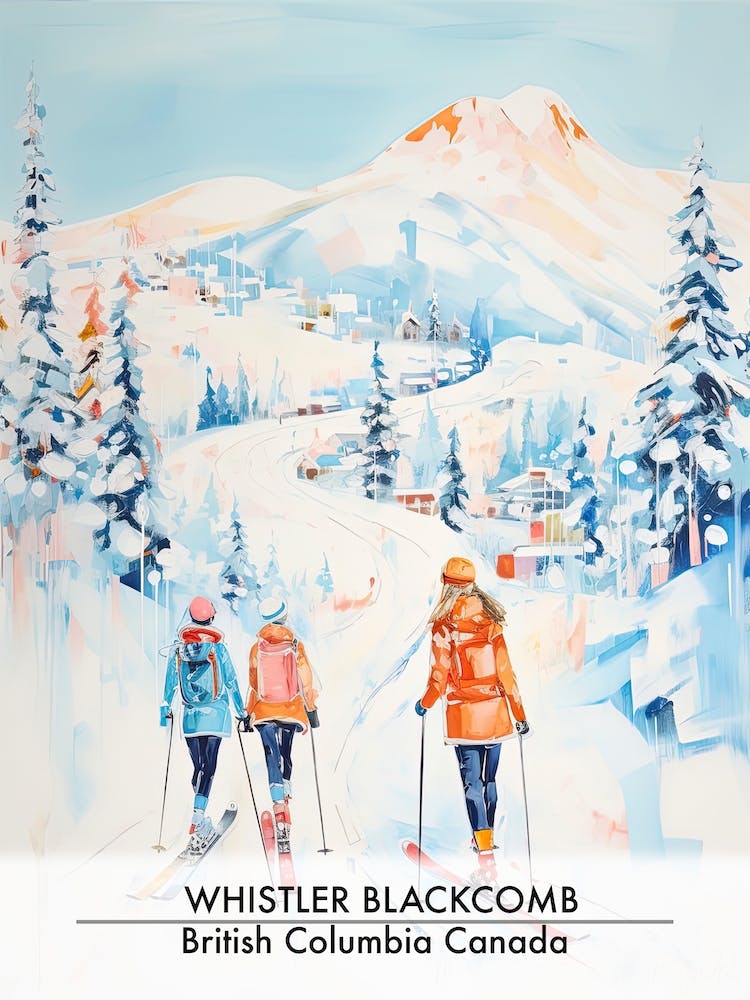 Whistler Blackcomb   British Columbia Canada, Ski Resort Poster Illustration 1