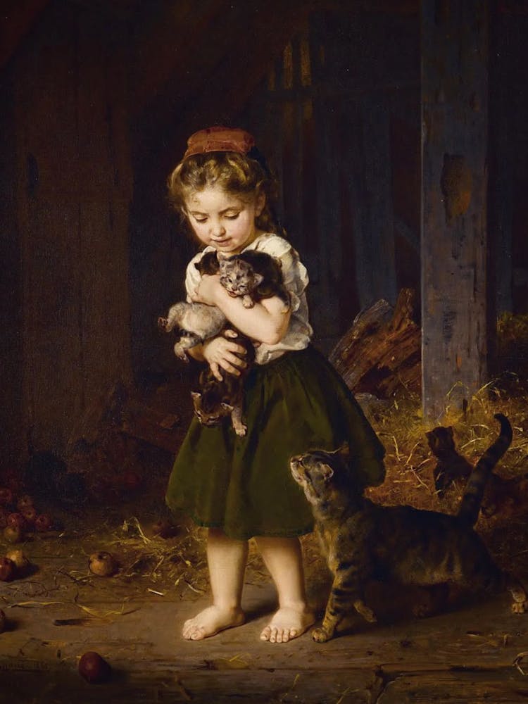 Little Girl With Cats
