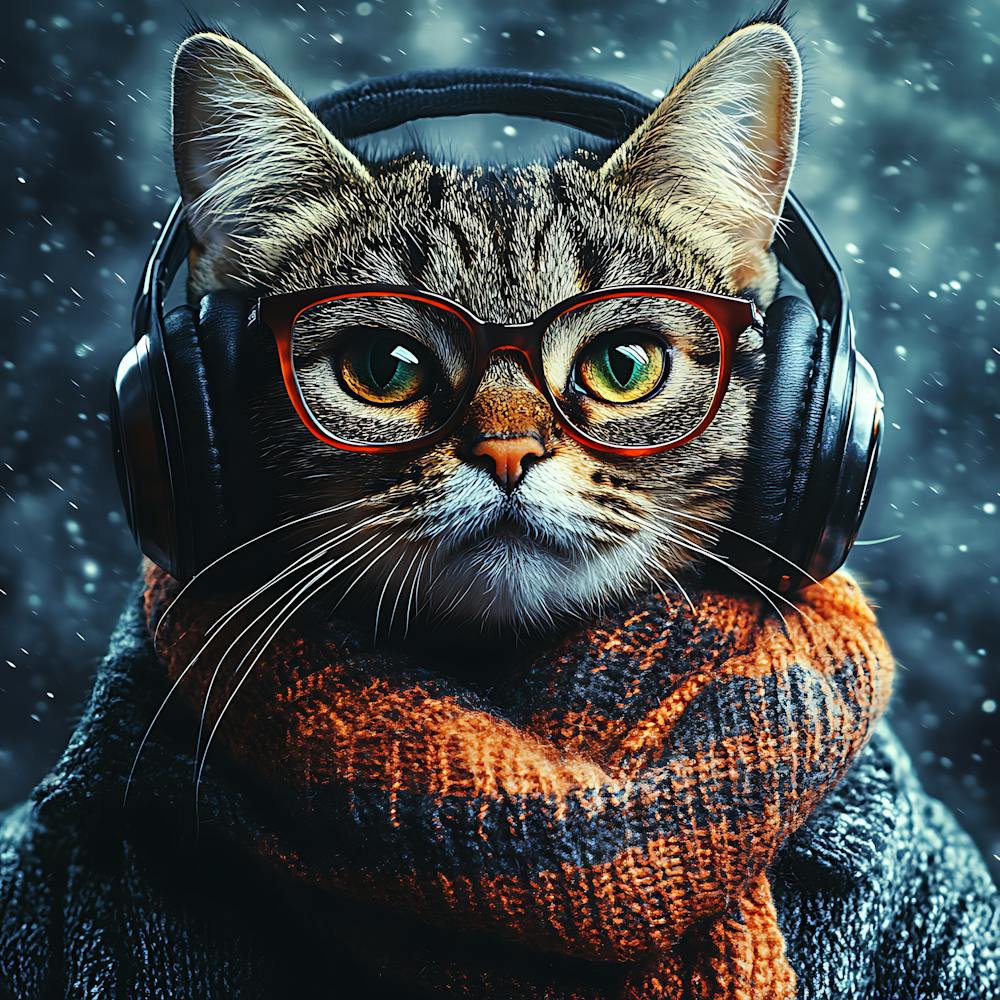 Coole Katze mit Kopfhörer Schal