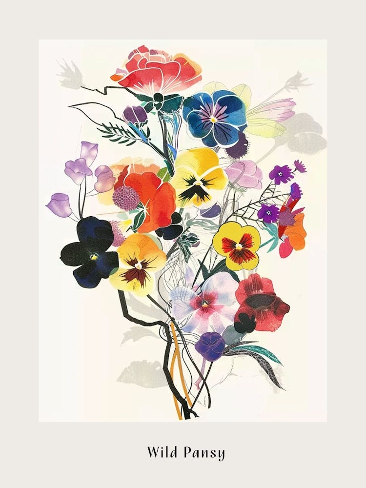 Wild Pansy 2 Collage Blumenstrauß Poster