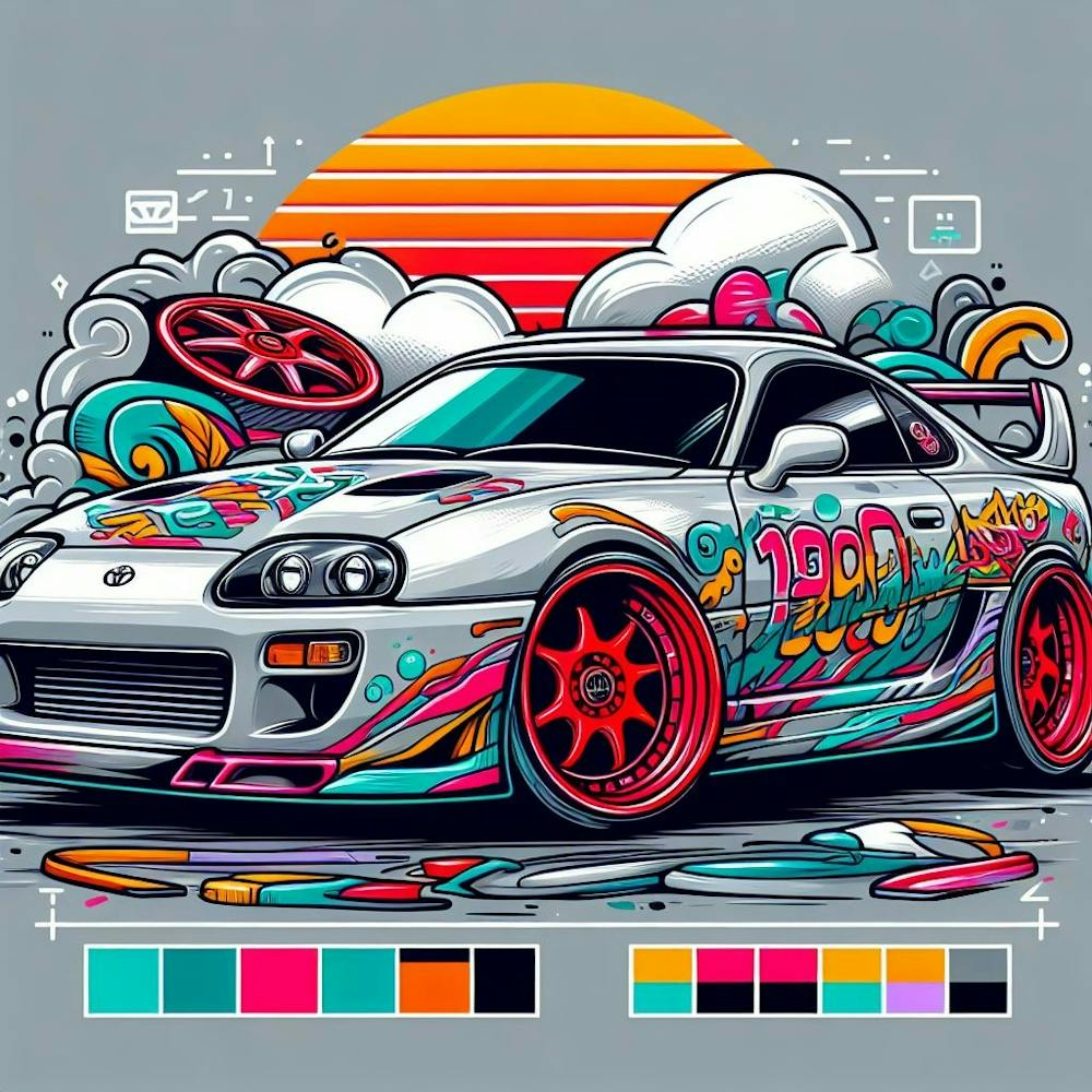 Toyota Supra Vehicle Colorful Comic Graffiti Style
