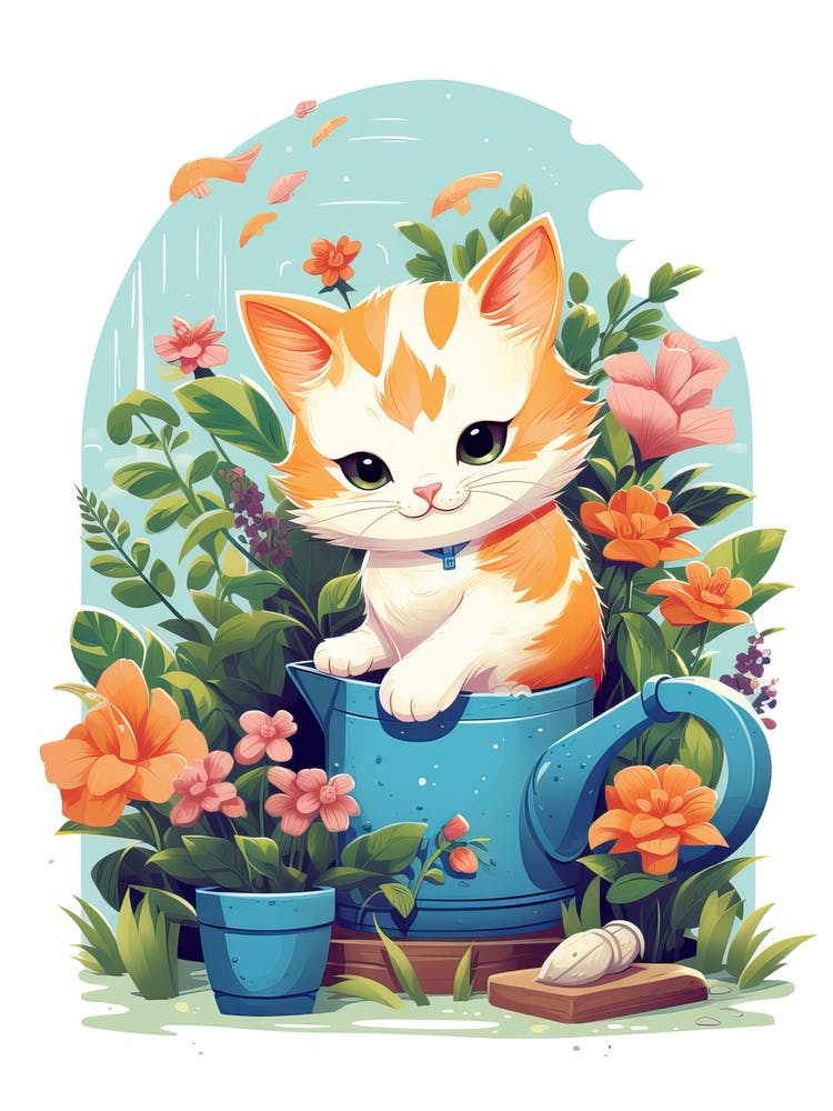 Kawaii Cat Drawings Gardening 7
