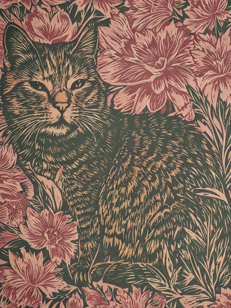 Cat In Flowers