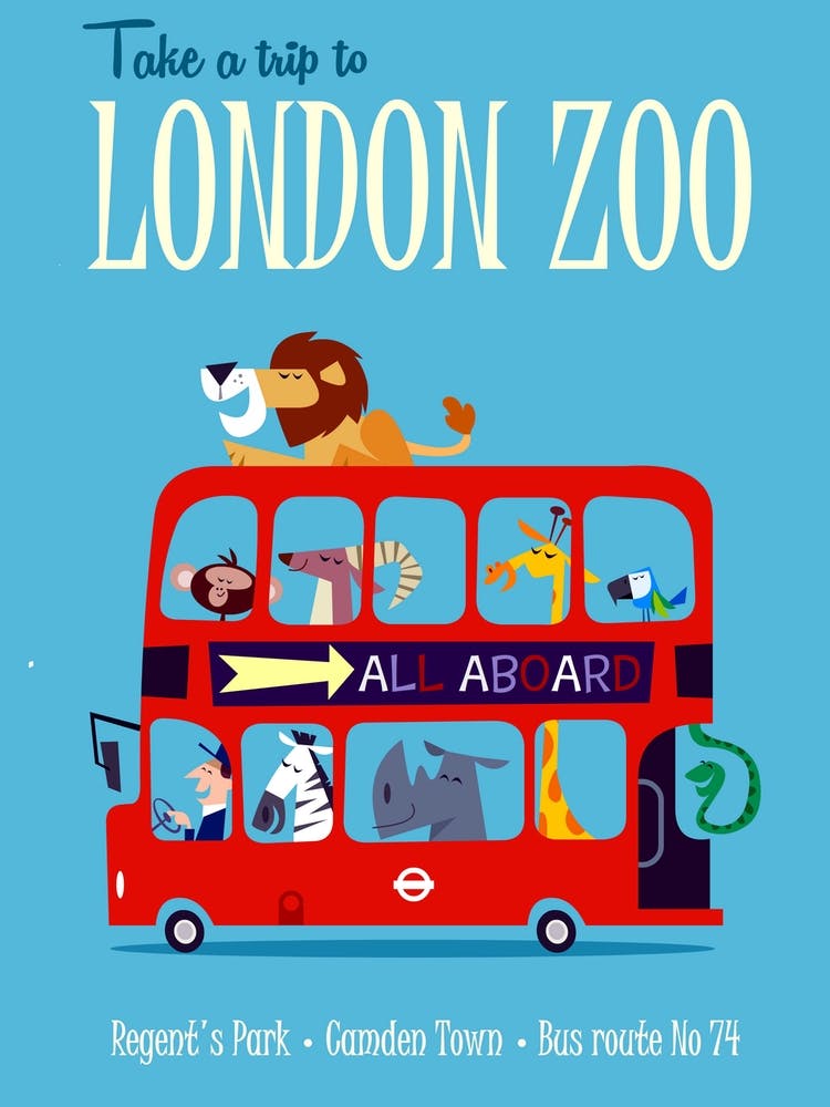 London Zoo Poster Blue & Red