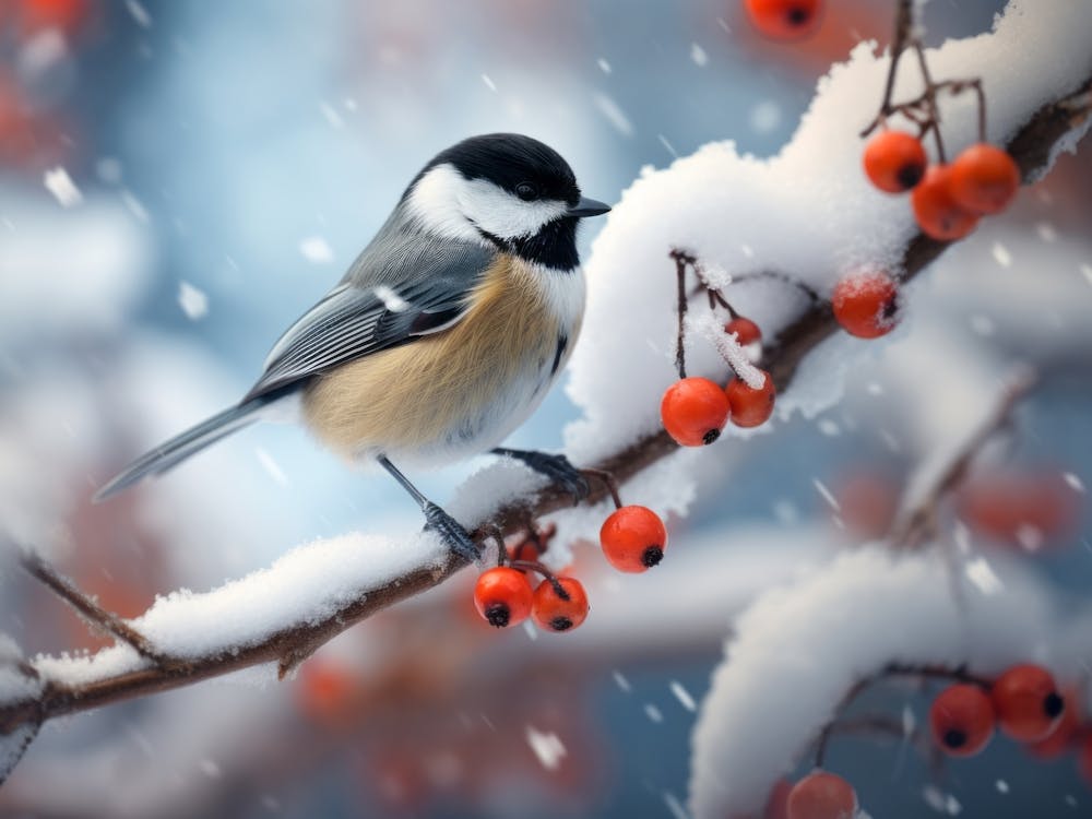 Chickadee in the snowfall