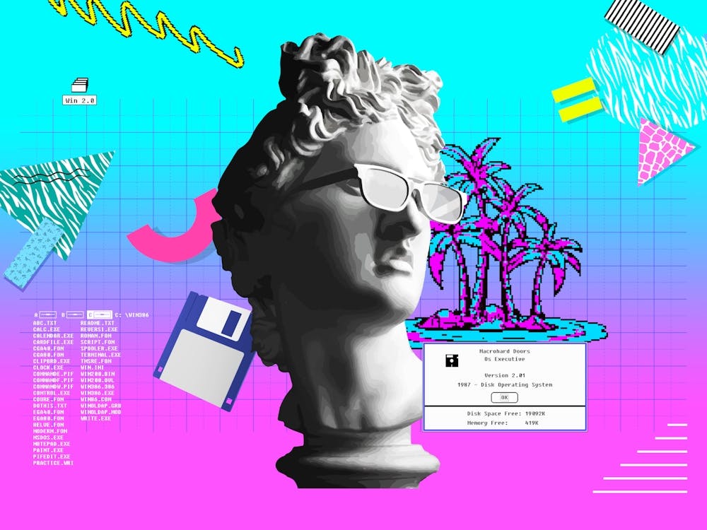 Retrowave 80s: W2.0, 1987 (synthwave/vaporwave/retrowave/cyberpunk) — aesthetic poster, retrowave poster, neon poster, Memphis Design