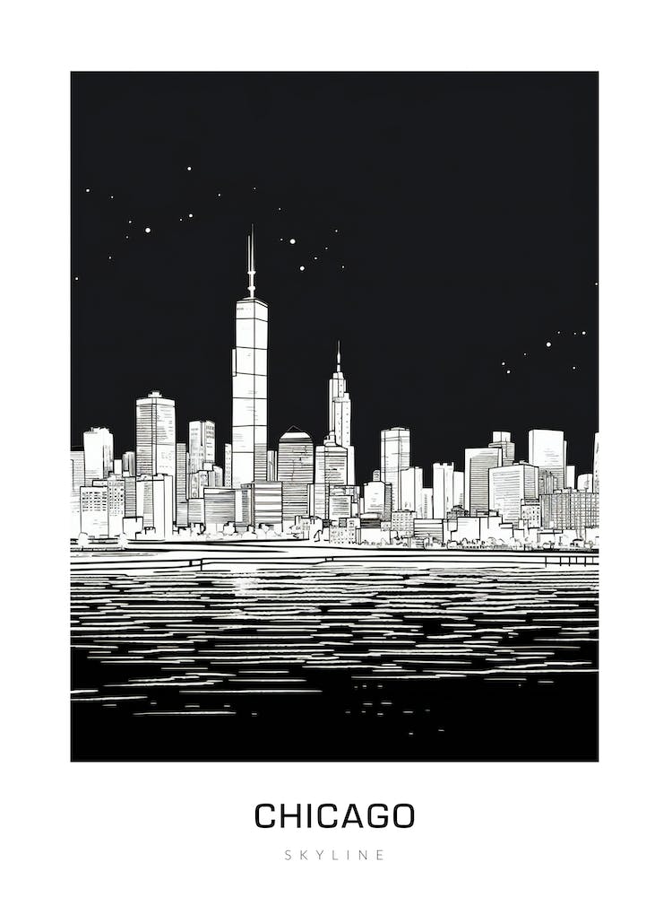 Chicago Skyline 11 B&W Poster